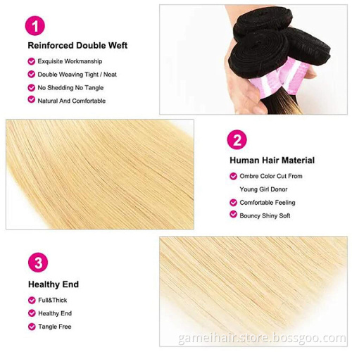 8-40 inch Blonde Weave Virgin Raw Straight Human Hair Machine Double Weft 613 Bundles